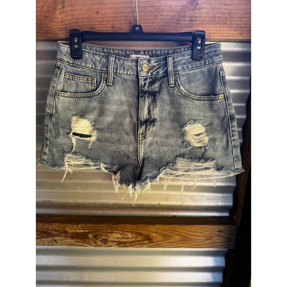 Forever 21 Distressed High Waisted Denim Shorts Light Wash Blue Size 28